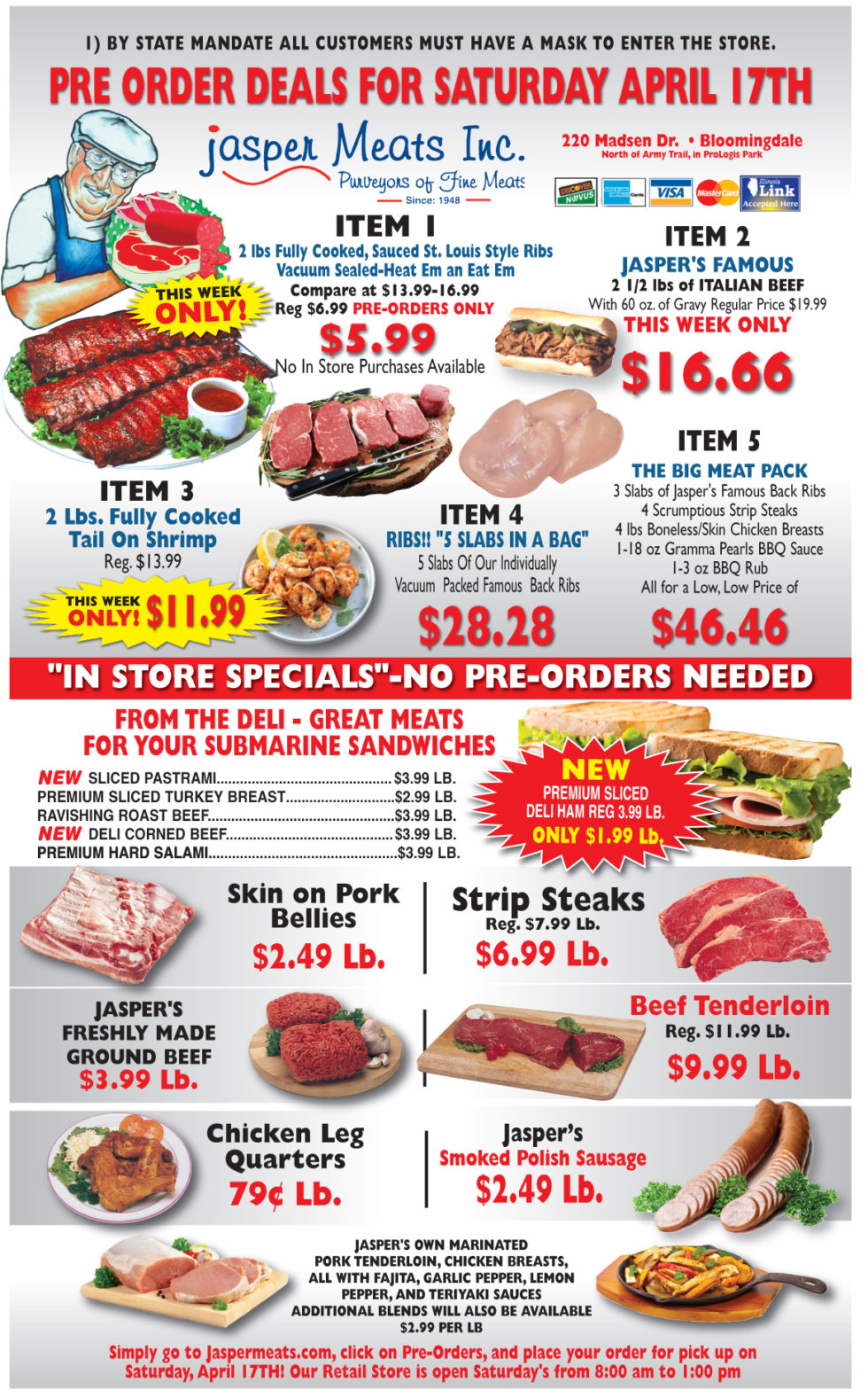 Pre Order & In Store Specials April 17TH Jasper Meats