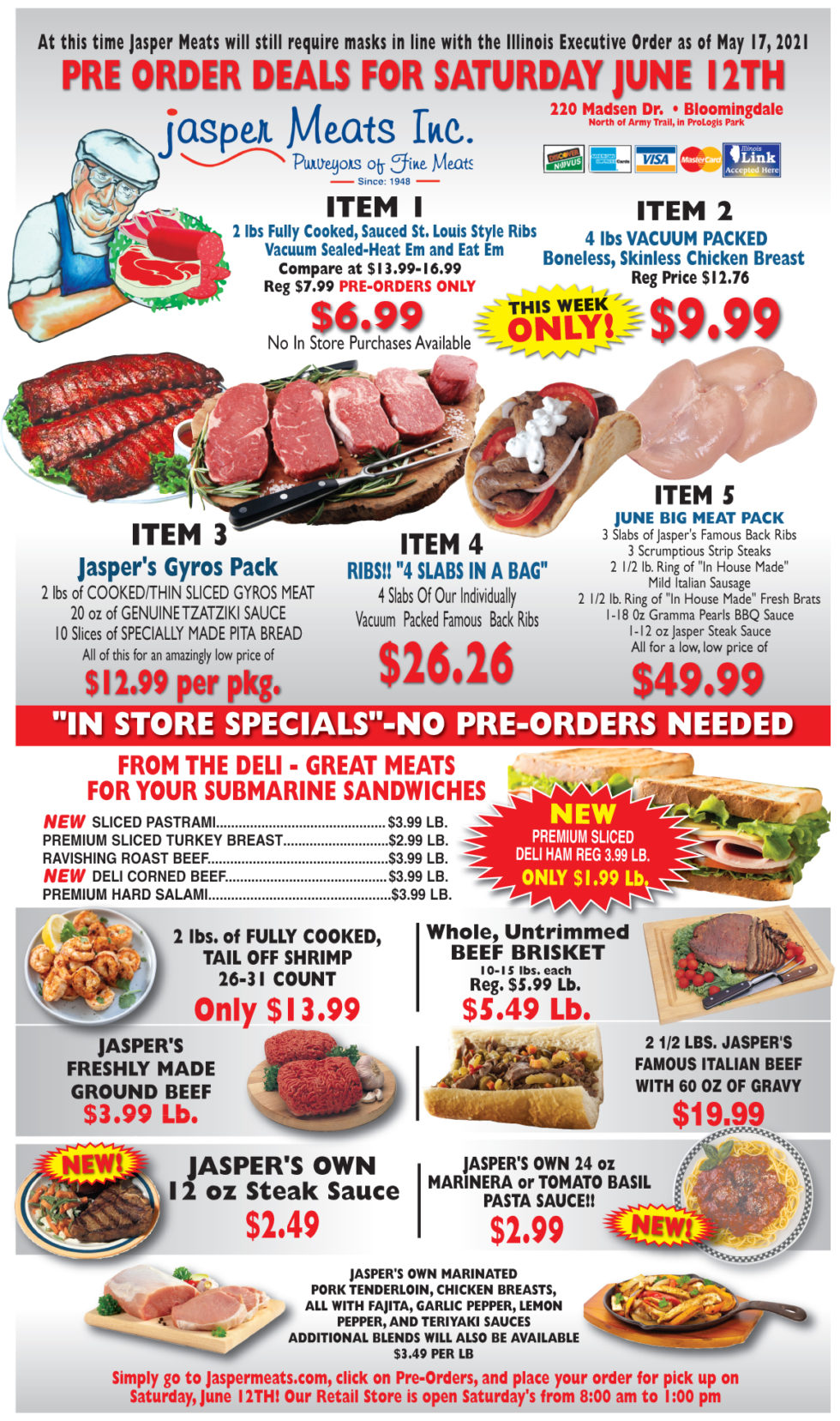 Pre Order & In Store Specials For June 12 Jasper Meats