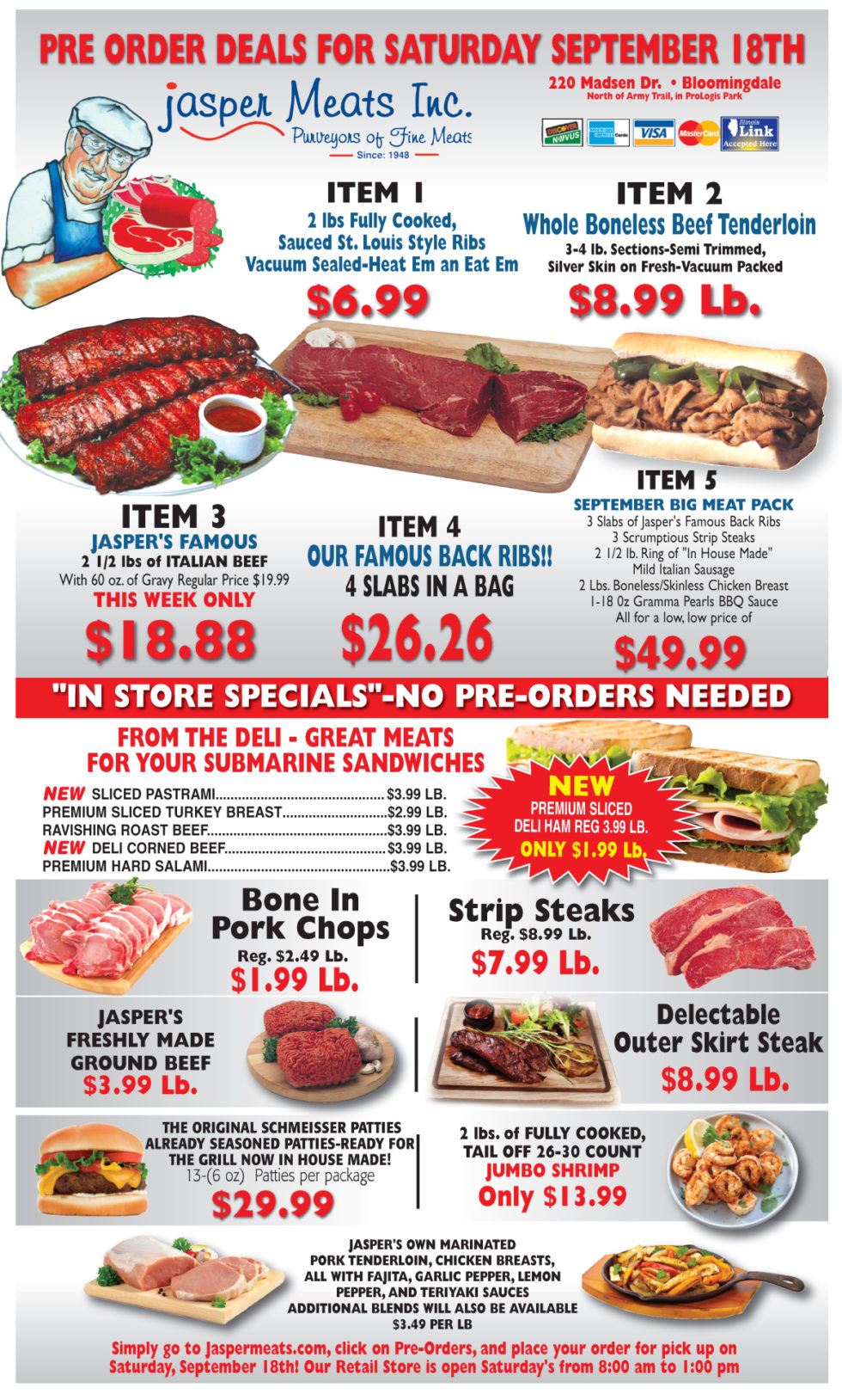 Pre Order & In Store Specials For Sept. 18th Jasper Meats