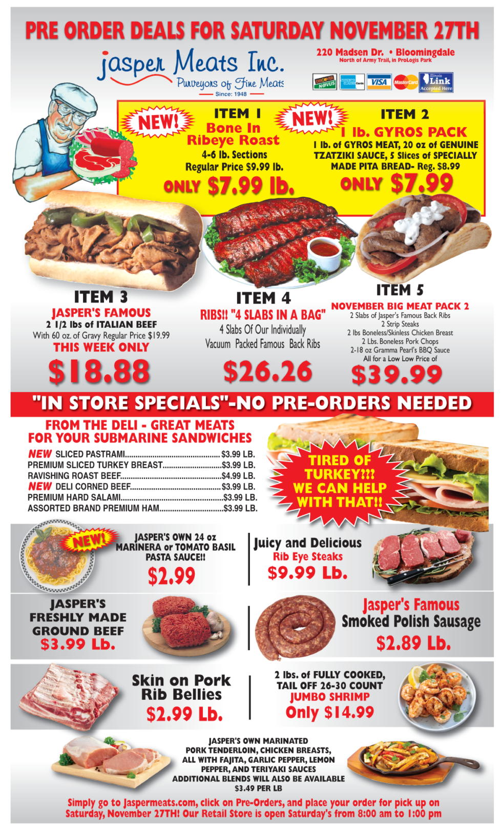 Pre Order & In Store Specials For Nov. 27th Jasper Meats