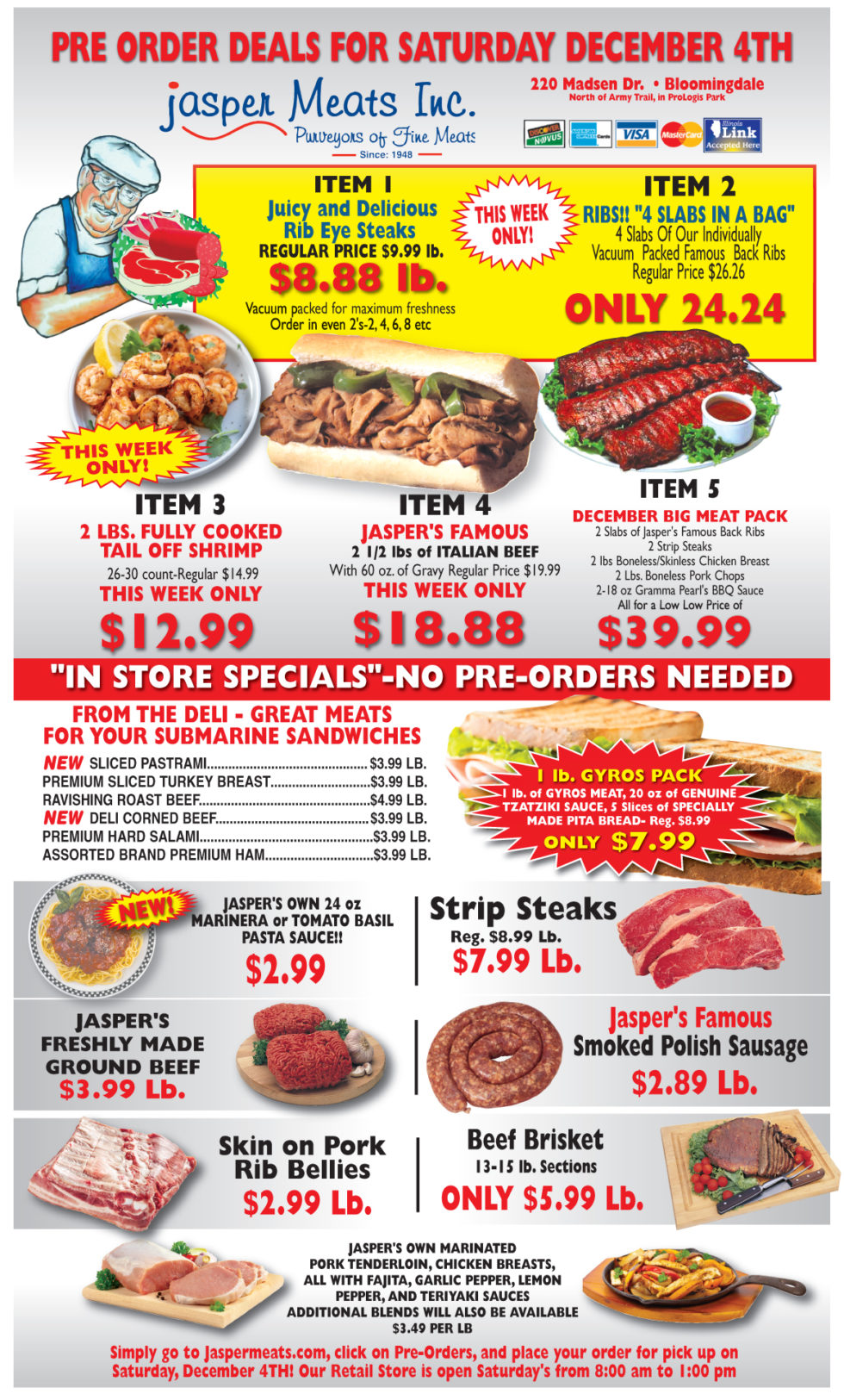 Pre Order & In Store Special For Dec. 4th Jasper Meats