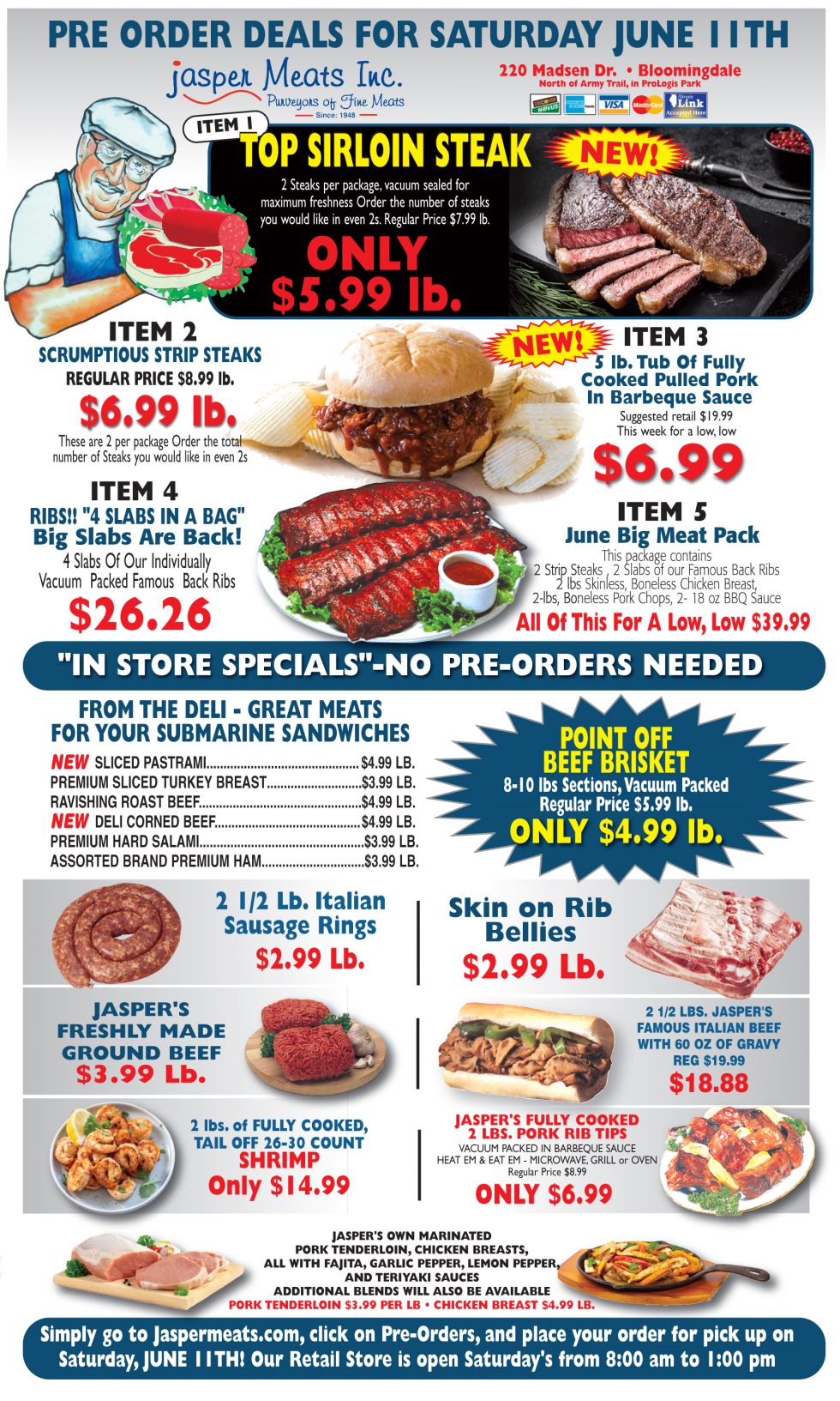 Pre Order & In store Specials For June 11th Jasper Meats